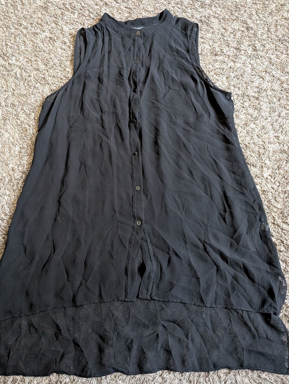 Eileen Fisher 100% Silk Black Sleeveless Button Up Tunic Women's L